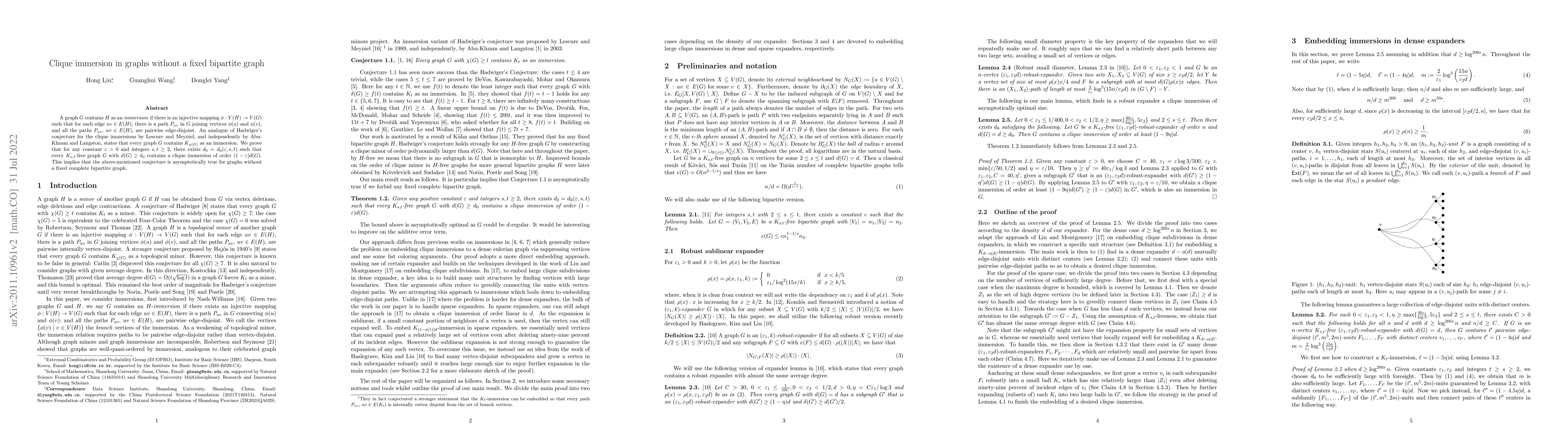 Thumbnail for Clique immersion in graphs without fixed bipartite graph