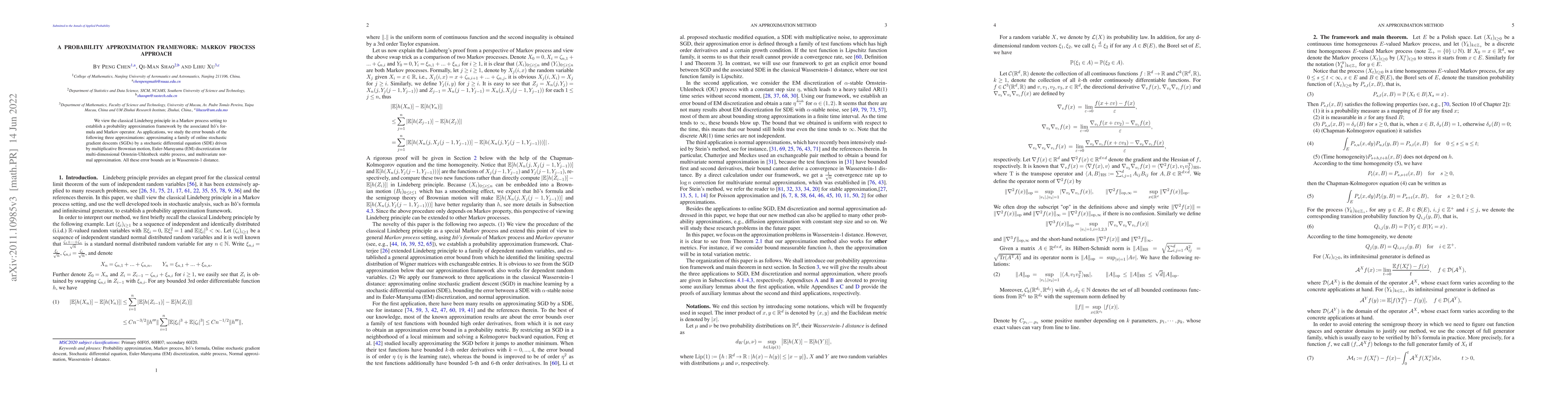 Thumbnail for A probability approximation framework: Markov process approach