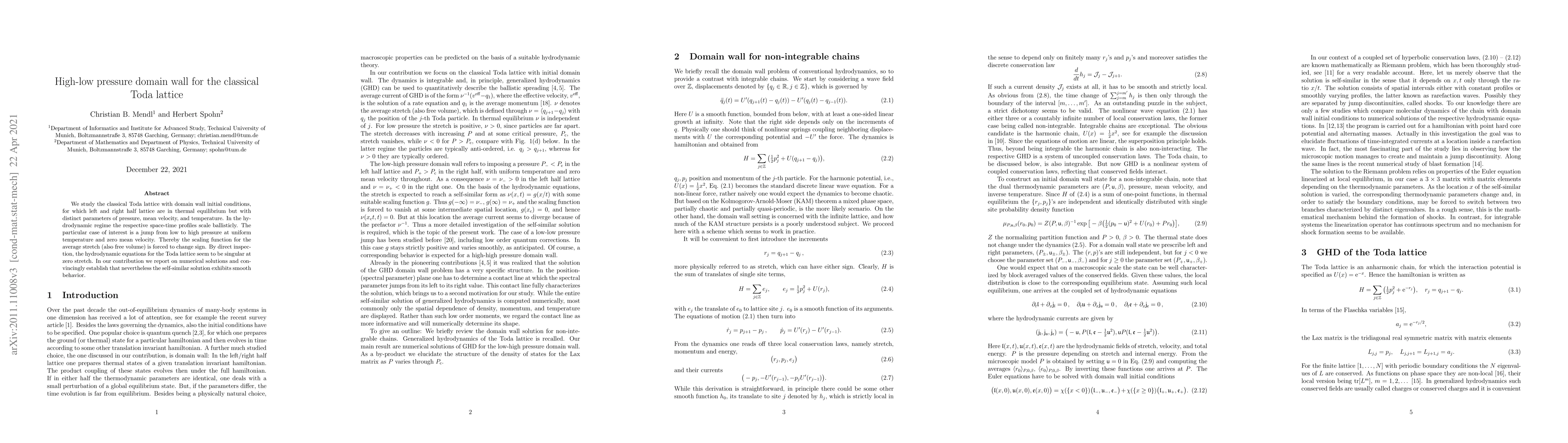 Thumbnail for High-low pressure domain wall for the classical Toda lattice