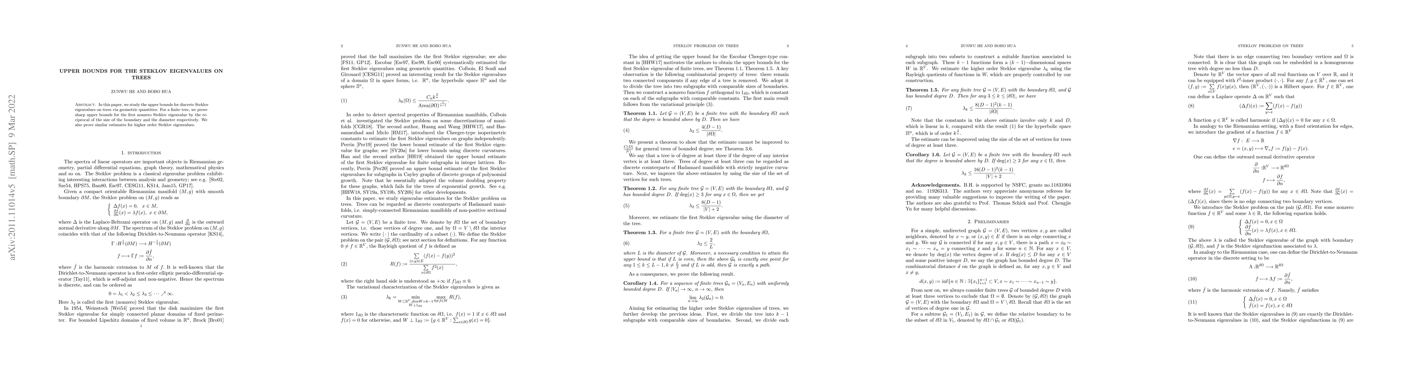 Thumbnail for Upper bounds for the Steklov eigenvalues on trees
