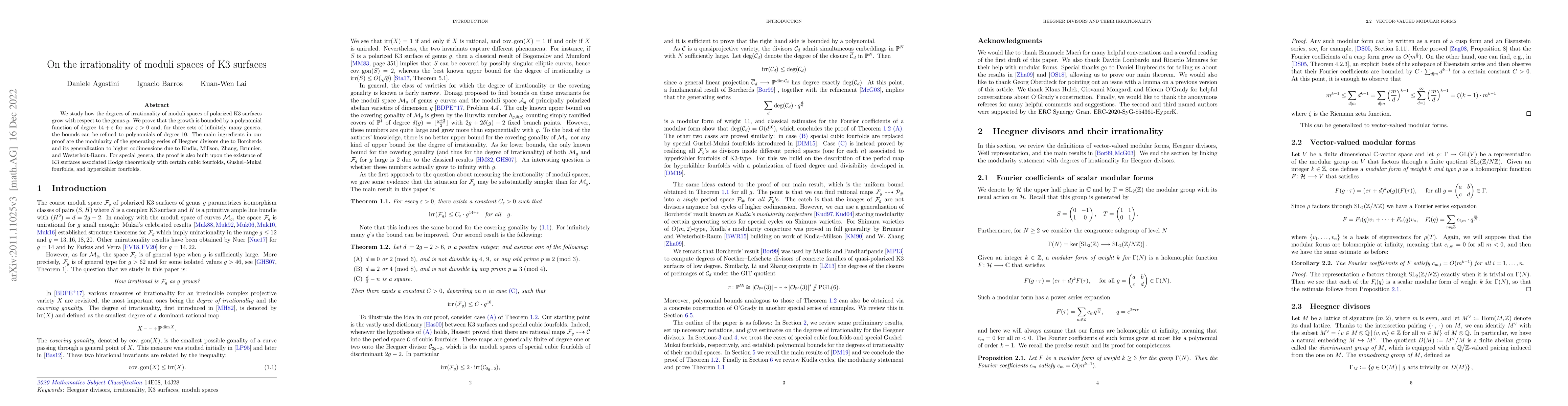 Thumbnail for On the irrationality of moduli spaces of K3 surfaces