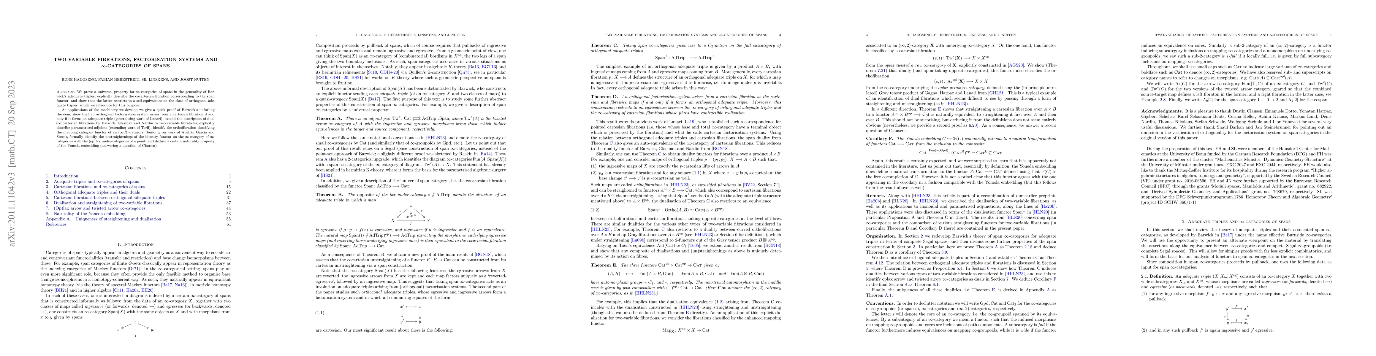 Thumbnail for Two-variable fibrations, factorisation systems and $\infty$-categories
  of spans