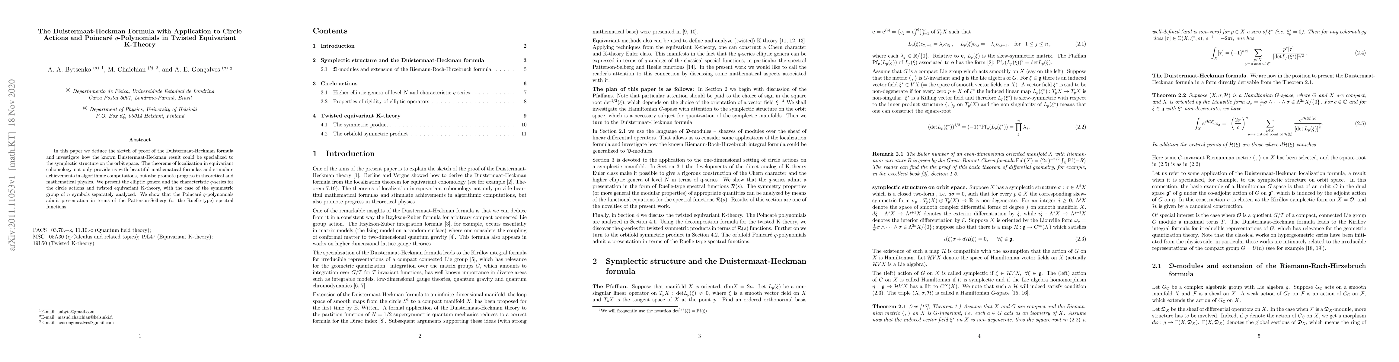 Thumbnail for The Duistermaat-Heckman formula with application to circle actions and
  Poincar\'{e} $q$-polynomials in twisted equivariant K-theory