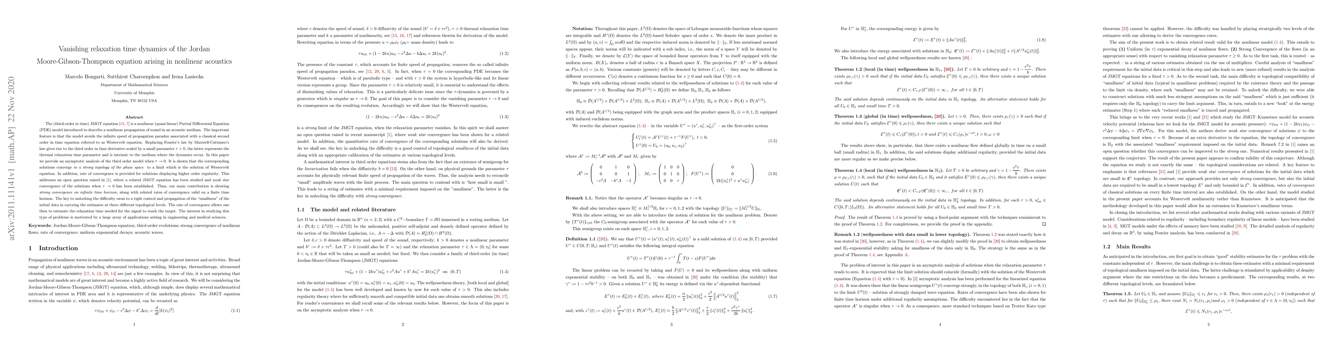 Thumbnail for Vanishing relaxation time dynamics of the Jordan Moore-Gibson-Thompson
  equation arising in nonlinear acoustics