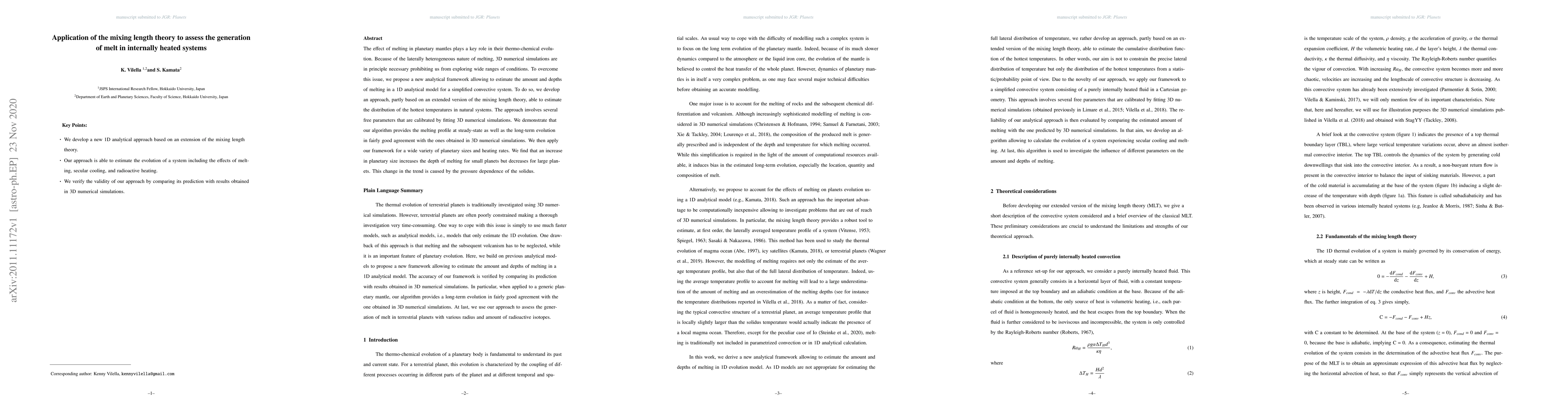 Thumbnail for Application of the mixing length theory to assess the generation of melt
  in internally heated systems
