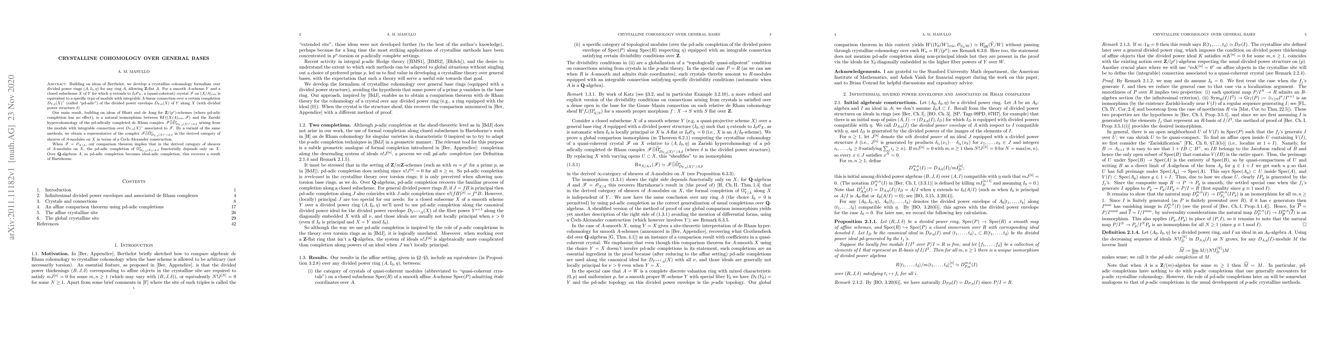 Thumbnail for Crystalline cohomology over general bases