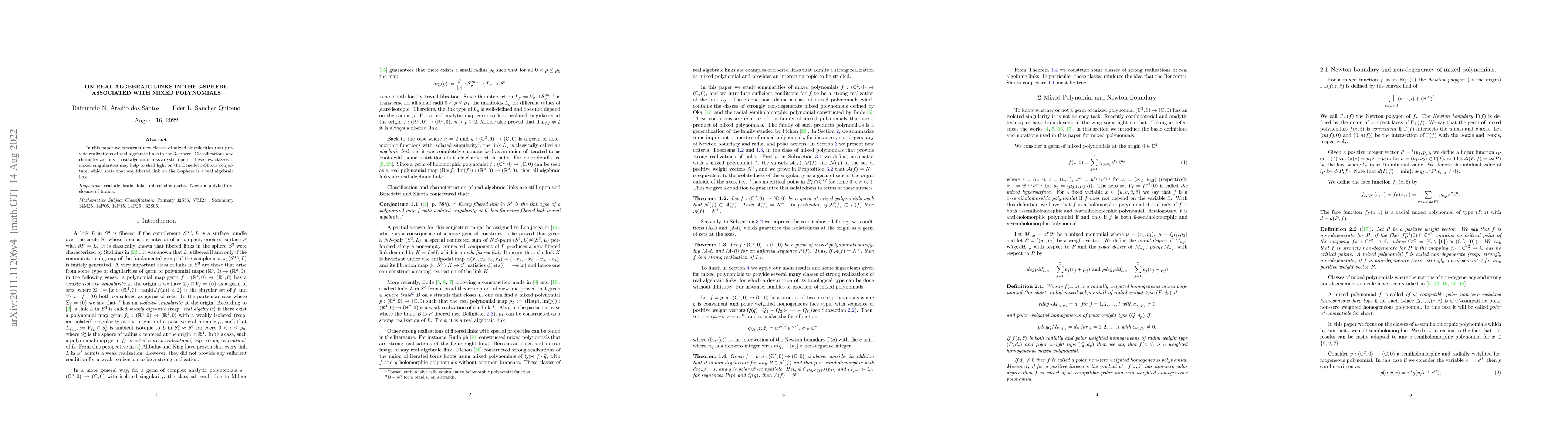Thumbnail for On real algebraic links in the 3-sphere associated with mixed
  polynomials