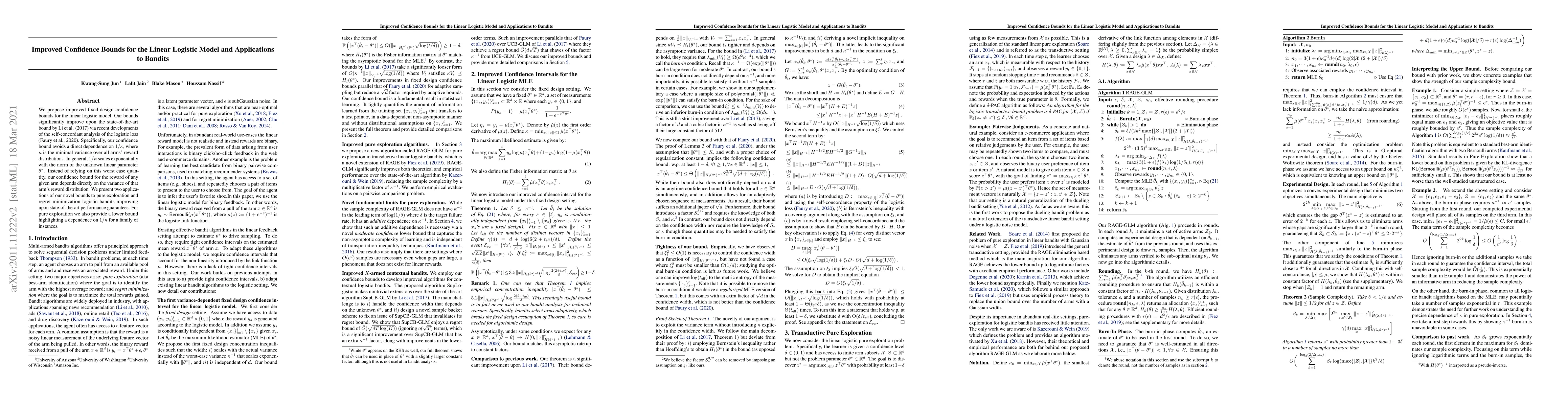 Thumbnail for Improved Confidence Bounds for the Linear Logistic Model and
  Applications to Linear Bandits