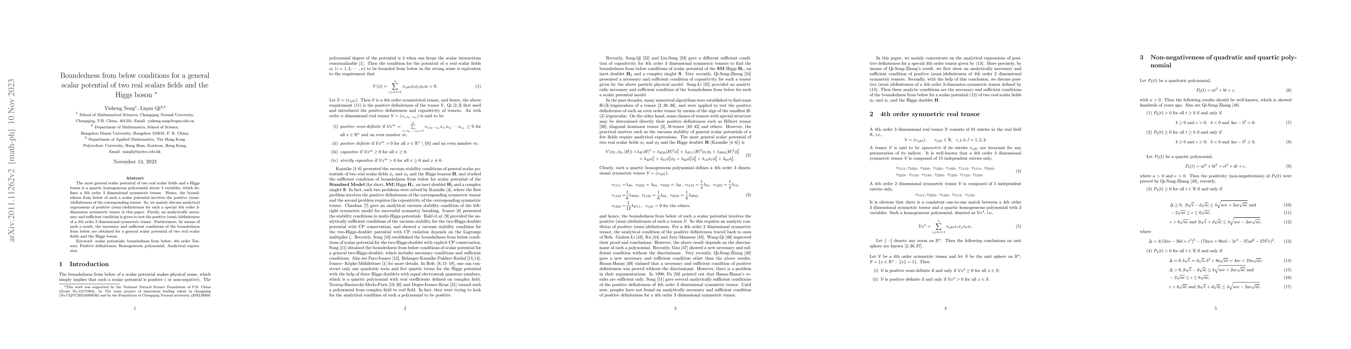 Thumbnail for Boundedness from below conditions for a general scalar potential of two
  real scalars fields and the Higgs boson