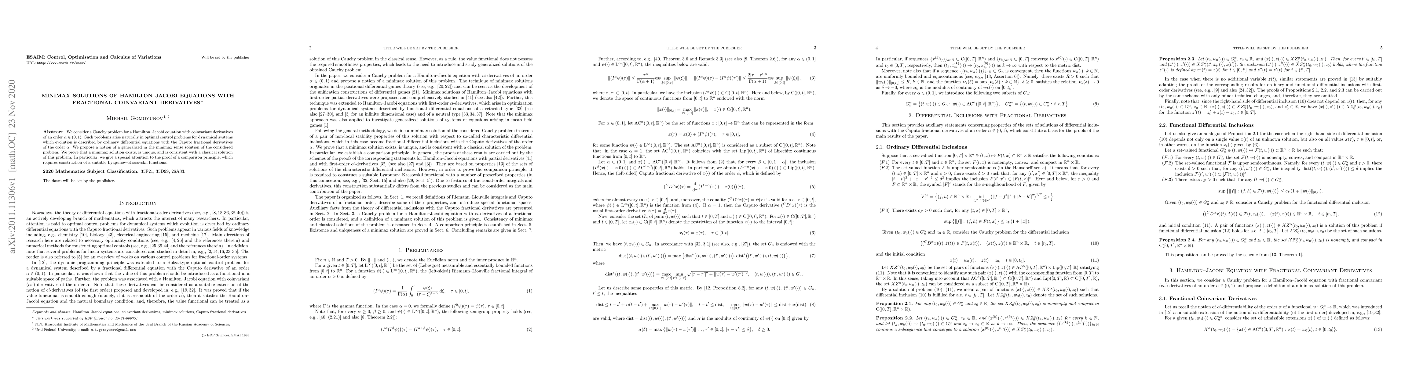 Thumbnail for Minimax Solutions of Hamilton--Jacobi Equations with Fractional
  Coinvariant Derivatives