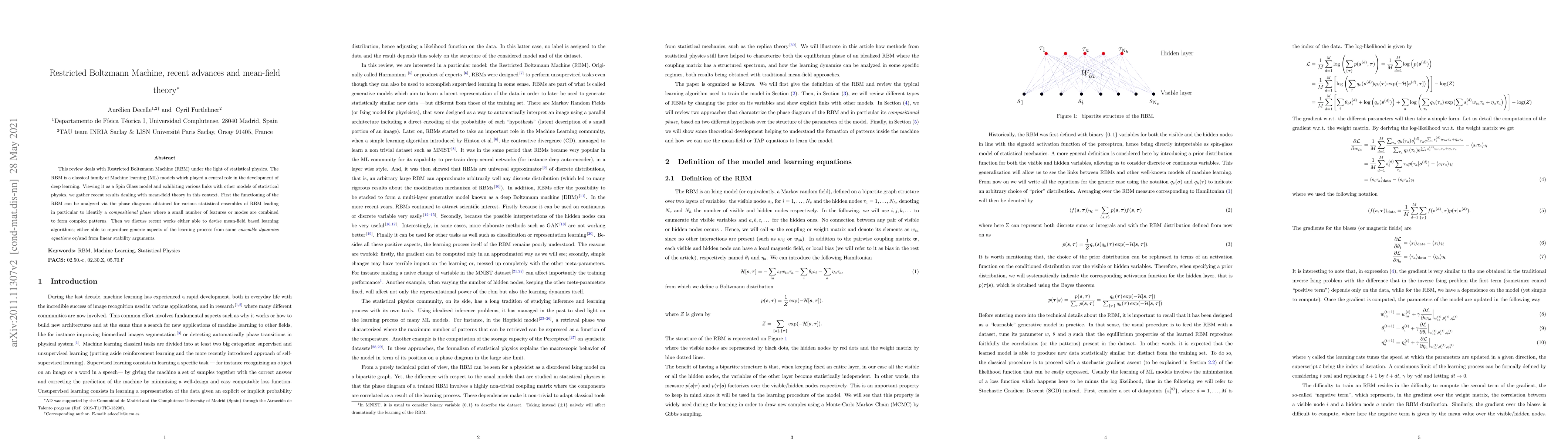 Thumbnail for Restricted Boltzmann Machine, recent advances and mean-field theory