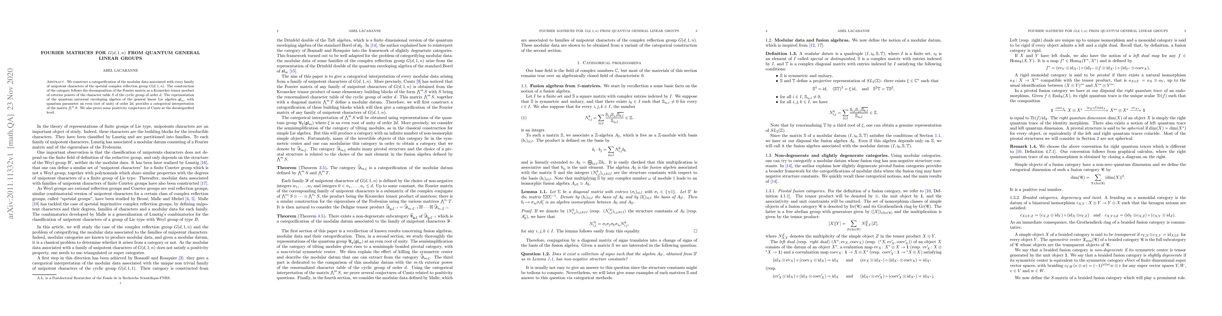 Thumbnail for Fourier matrices for $G(d,1,n)$ from quantum general linear groups