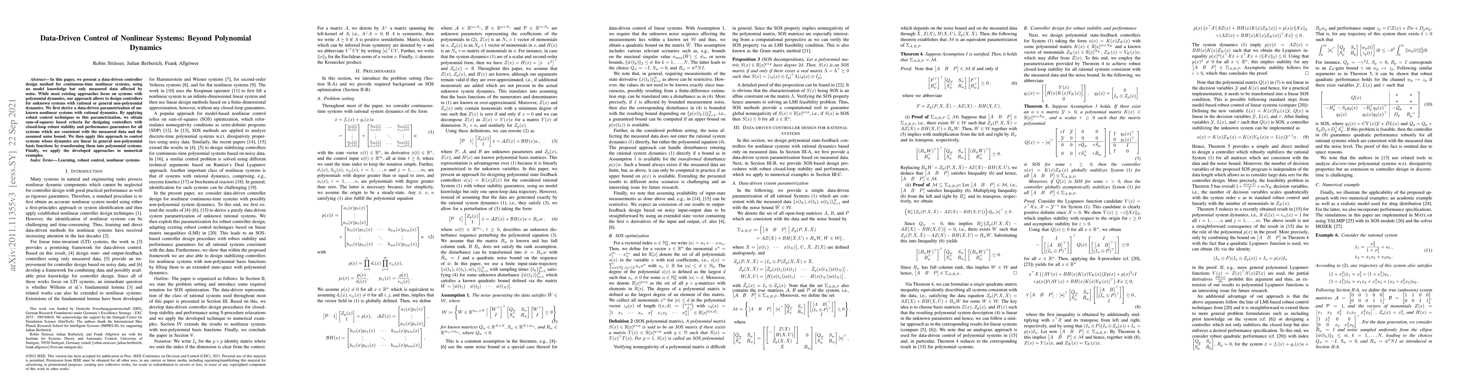 Thumbnail for Data-Driven Control of Nonlinear Systems: Beyond Polynomial Dynamics