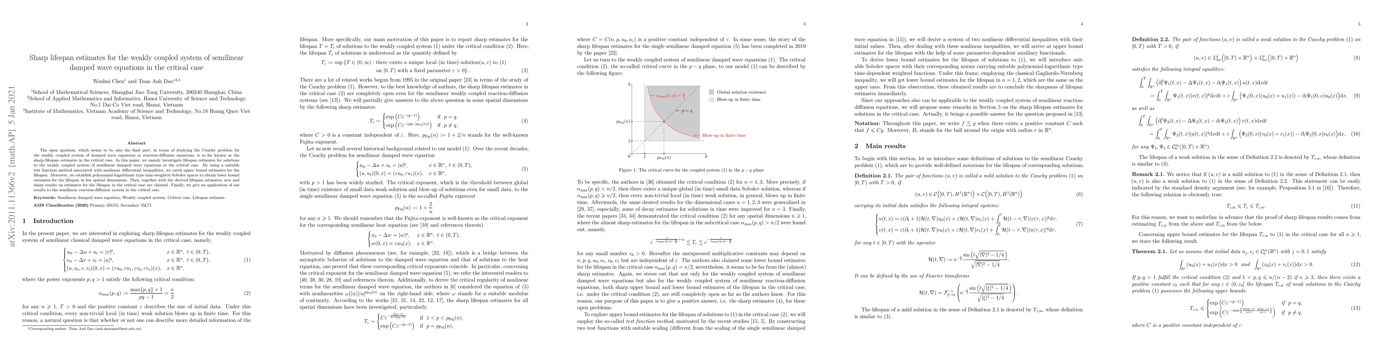 Thumbnail for Sharp lifespan estimates for the weakly coupled system of semilinear
  damped wave equations in the critical case