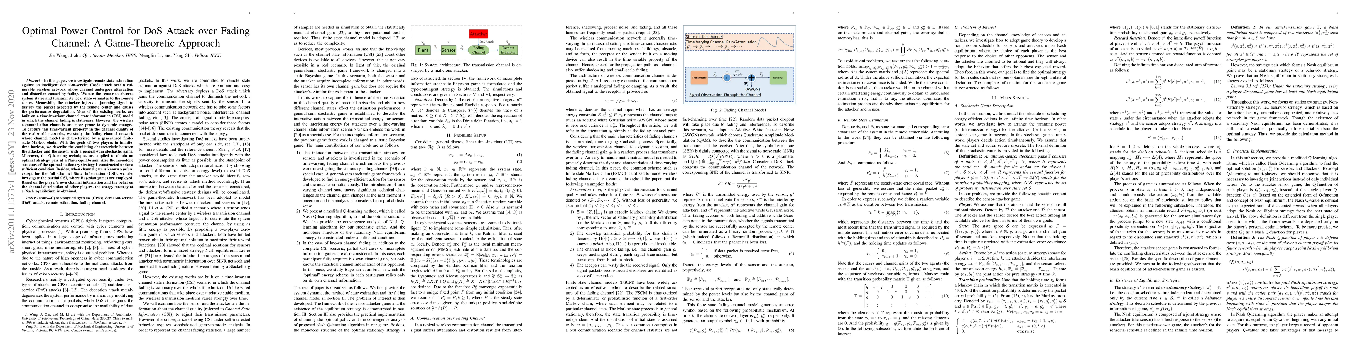 Thumbnail for Optimal Power Control for DoS Attack over Fading Channel: A
  Game-Theoretic Approach