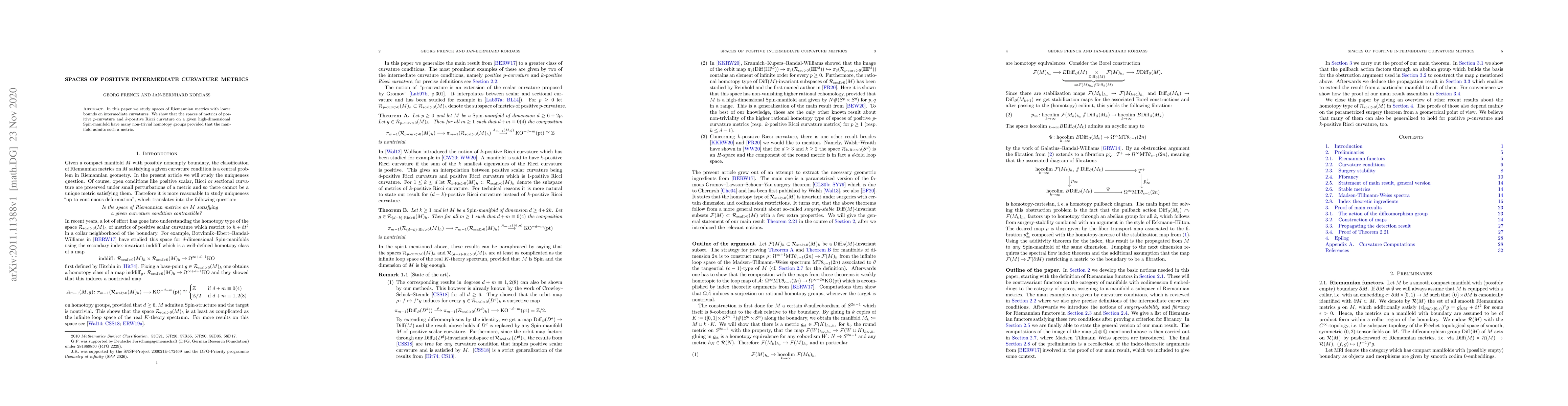 Thumbnail for Spaces of positive intermediate curvature metrics