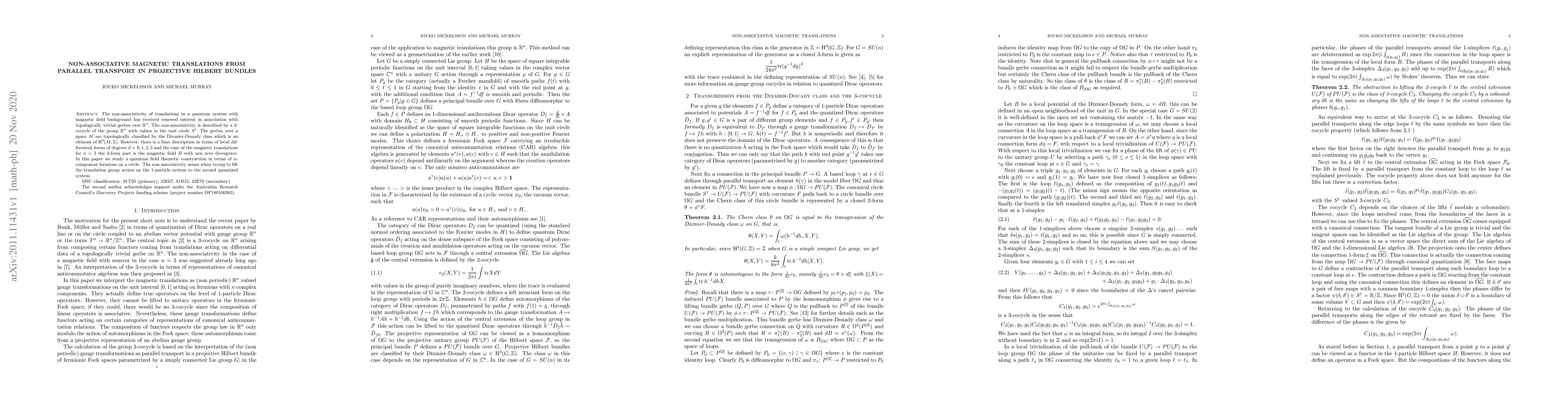 Thumbnail for Non associative magnetic translations from parallel transport in
  projective Hilbert bundles