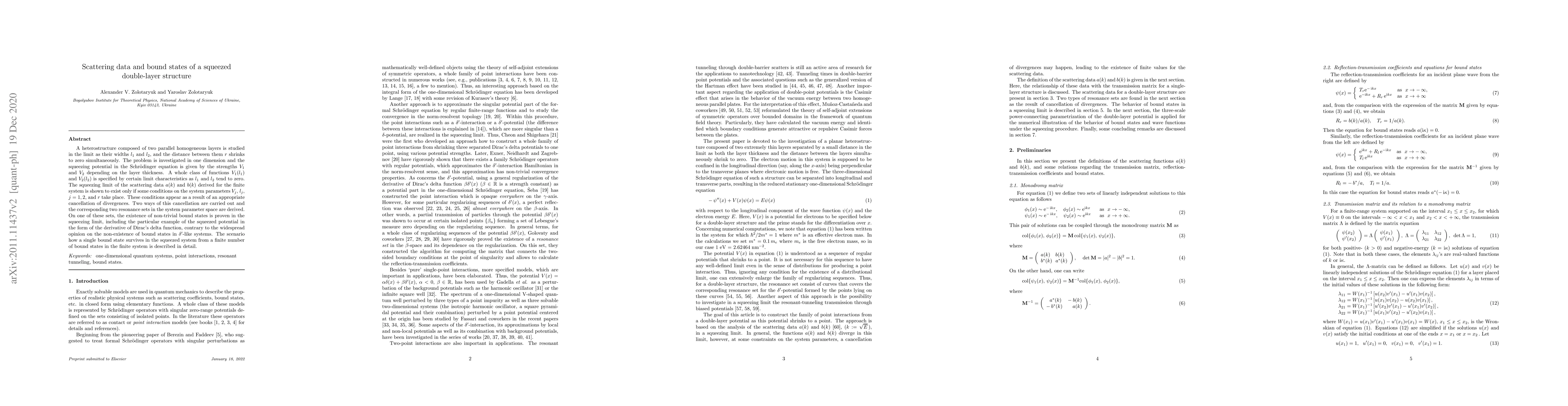 Thumbnail for Scattering data and bound states of a squeezed double-layer structure