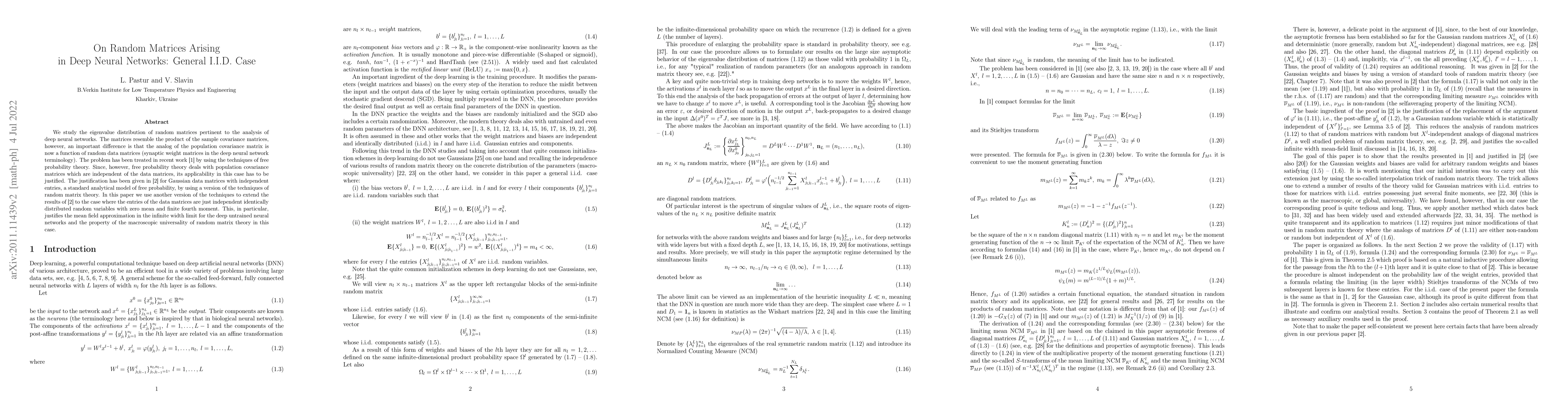 Thumbnail for On Random Matrices Arising in Deep Neural Networks: General I.I.D. Case