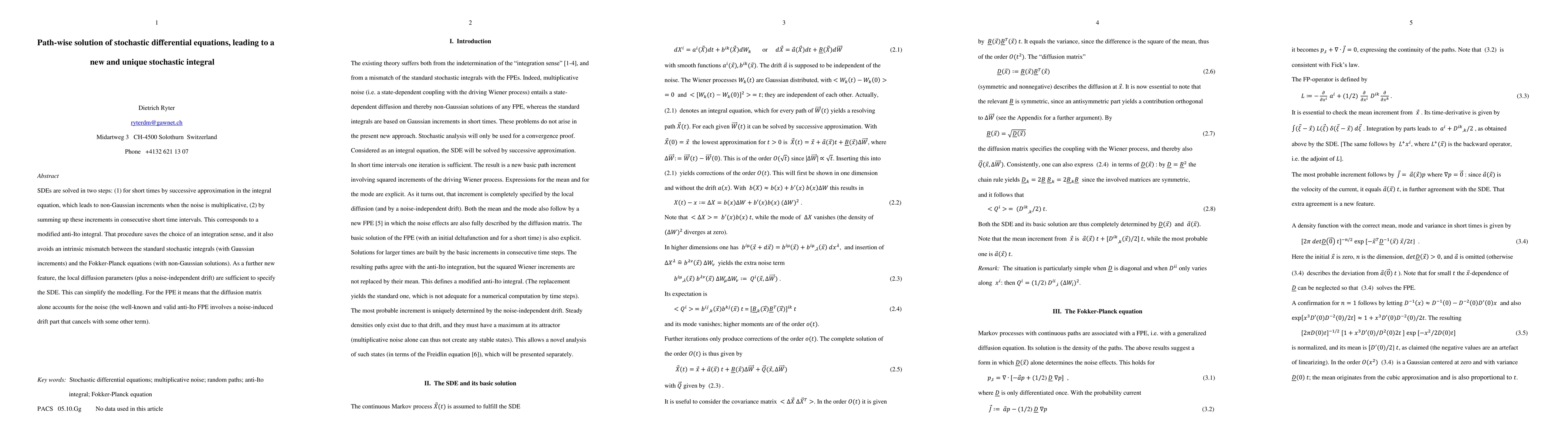 Thumbnail for Path-wise solution of stochastic differential equations, leading to a
  new and unique stochastic integral
