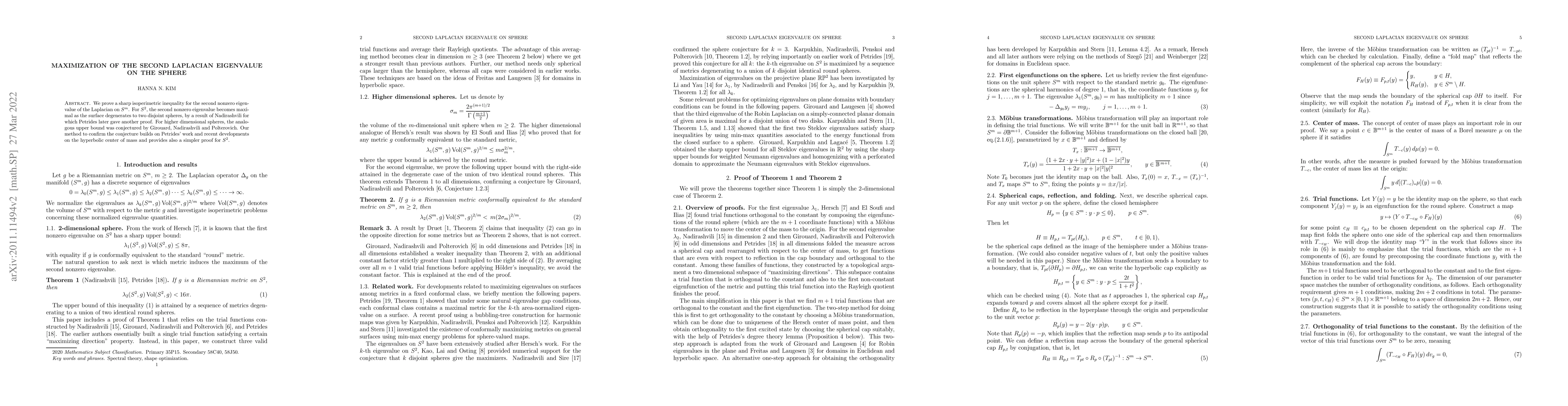 Thumbnail for Maximization of the second Laplacian Eigenvalue on the Sphere