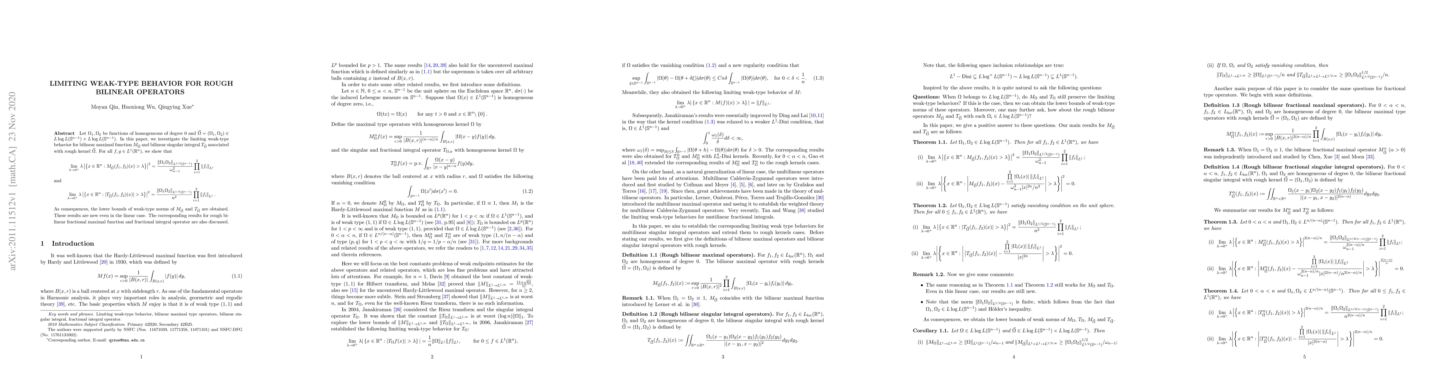 Thumbnail for Limiting weak-type behavior for rough bilinear operators