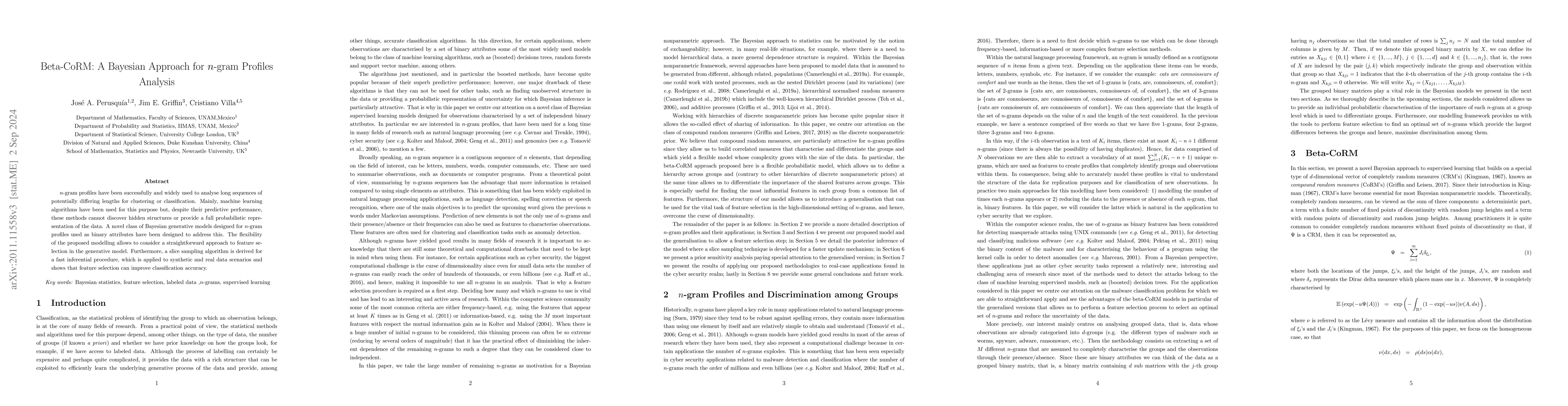 Thumbnail for Beta-CoRM: A Bayesian Approach for $n$-gram Profiles Analysis