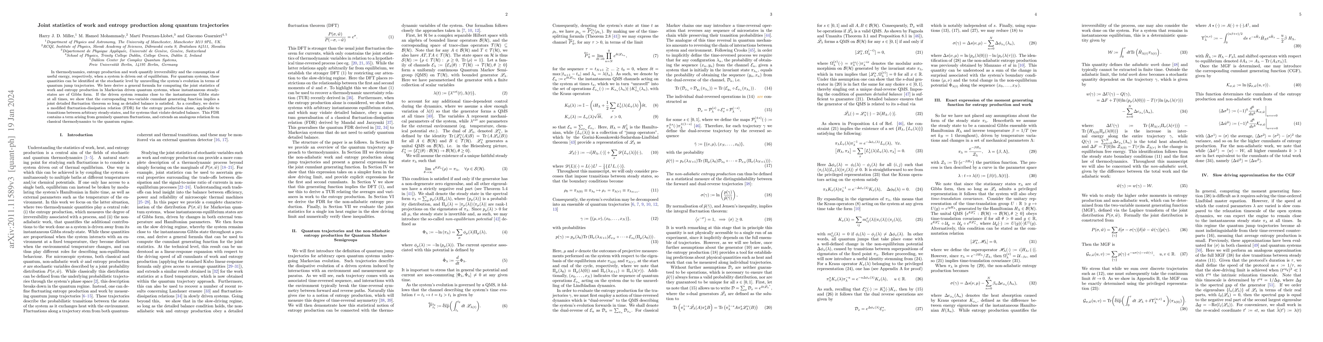 Thumbnail for Joint statistics of work and entropy production along quantum
  trajectories