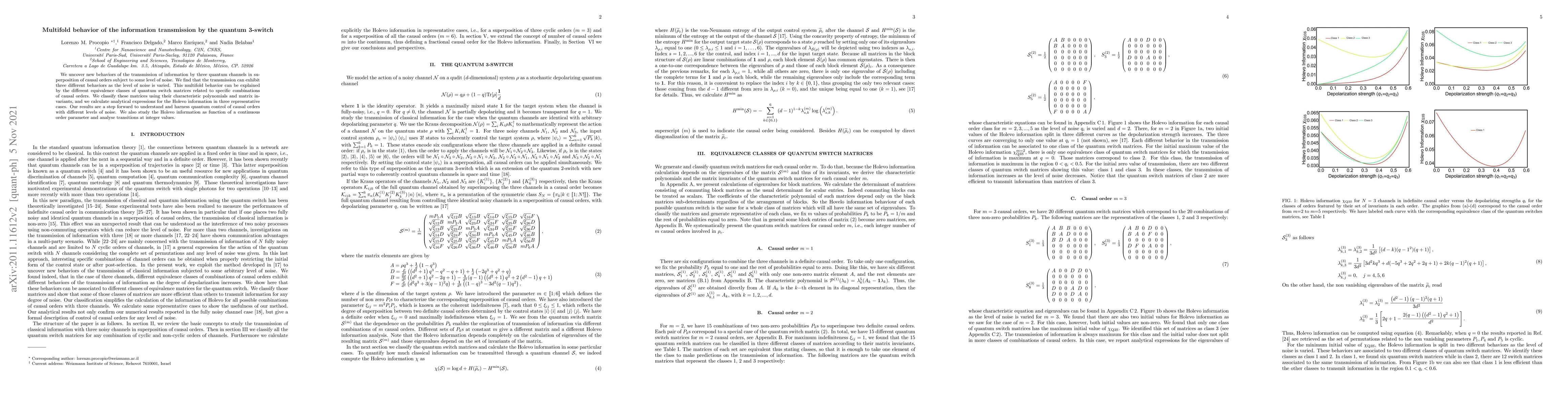 Thumbnail for Multifold behavior of the information transmission by the quantum
  3-switch