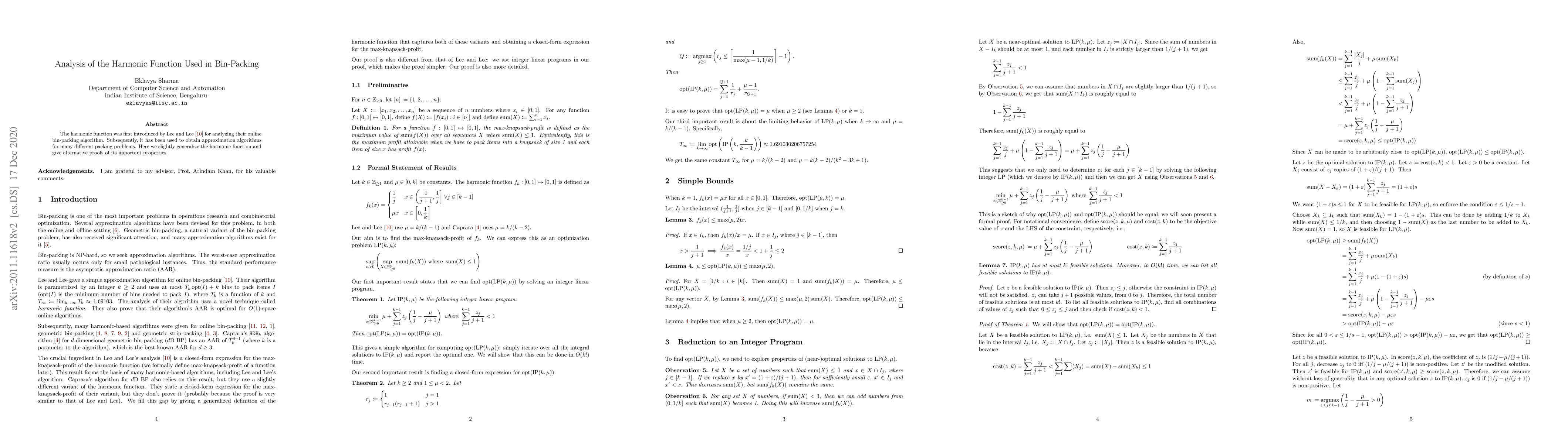 Thumbnail for Analysis of the Harmonic Function Used in Bin-Packing