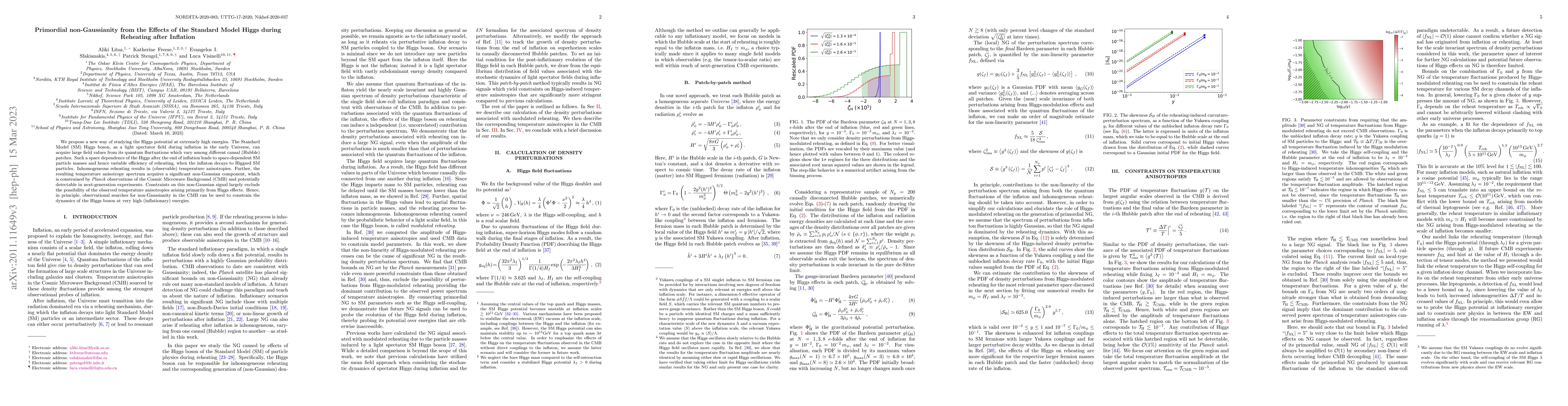 Thumbnail for Primordial non-Gaussianity from the Effects of the Standard Model Higgs
  during Reheating after Inflation