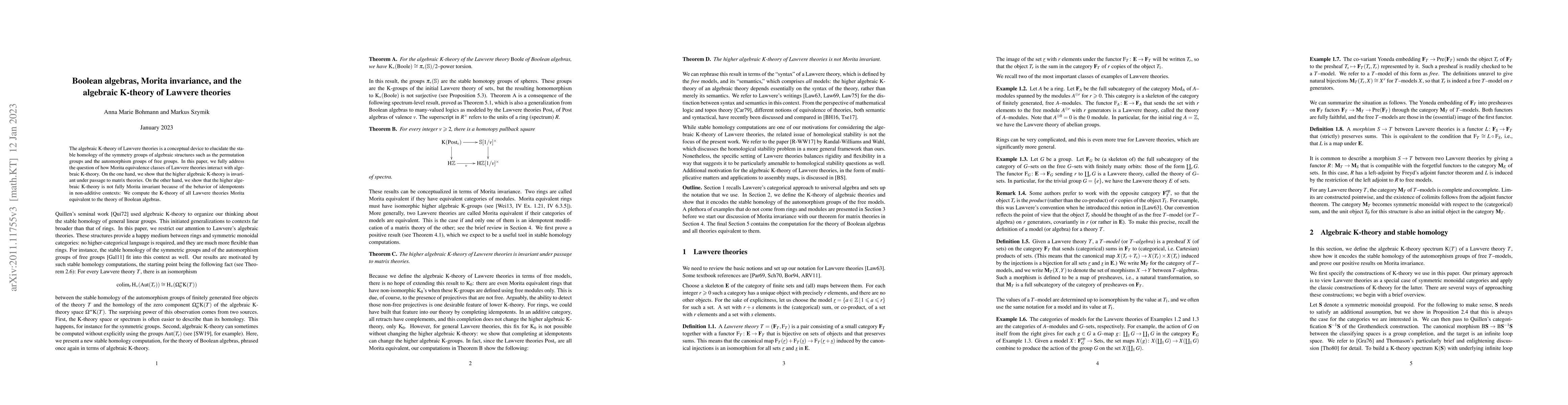 Thumbnail for Boolean algebras, Morita invariance, and the algebraic K-theory of
  Lawvere theories