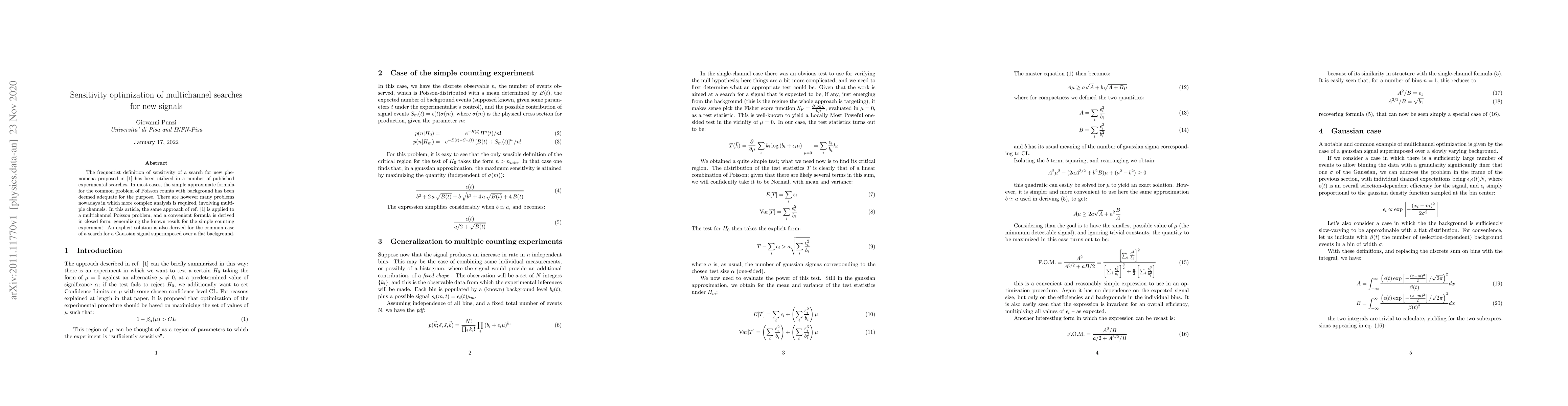 Thumbnail for Sensitivity optimization of multichannel searches for new signals