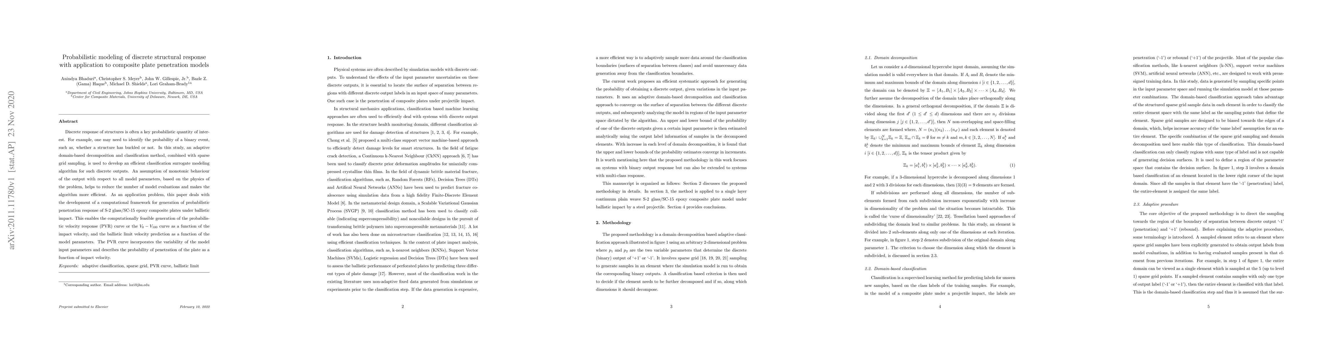 Thumbnail for Probabilistic modeling of discrete structural response with application
  to composite plate penetration models