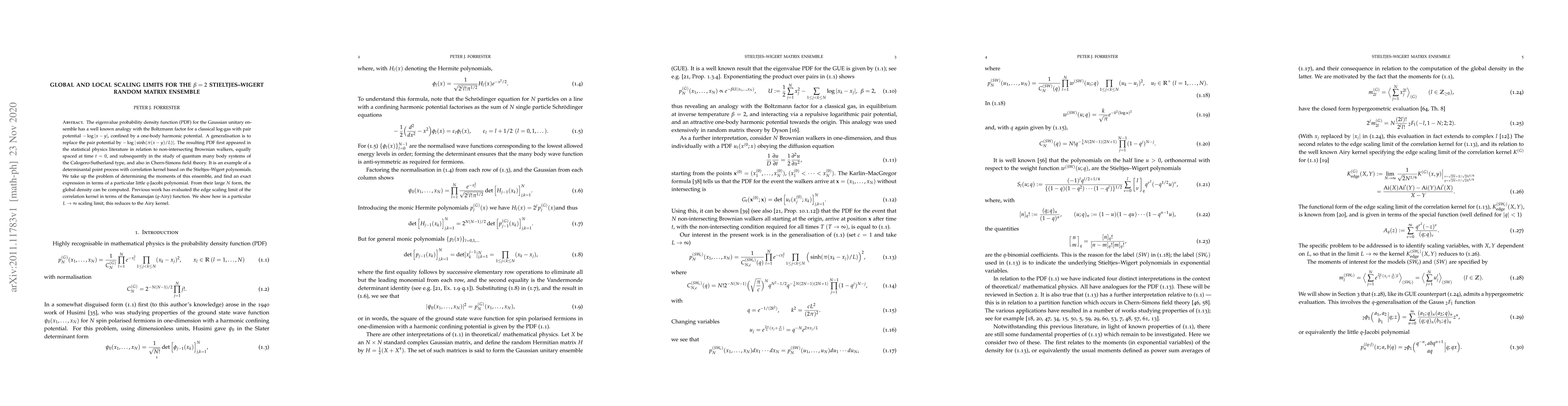Thumbnail for Global and local scaling limits for the $\beta = 2$ Stieltjes--Wigert
  random matrix ensemble