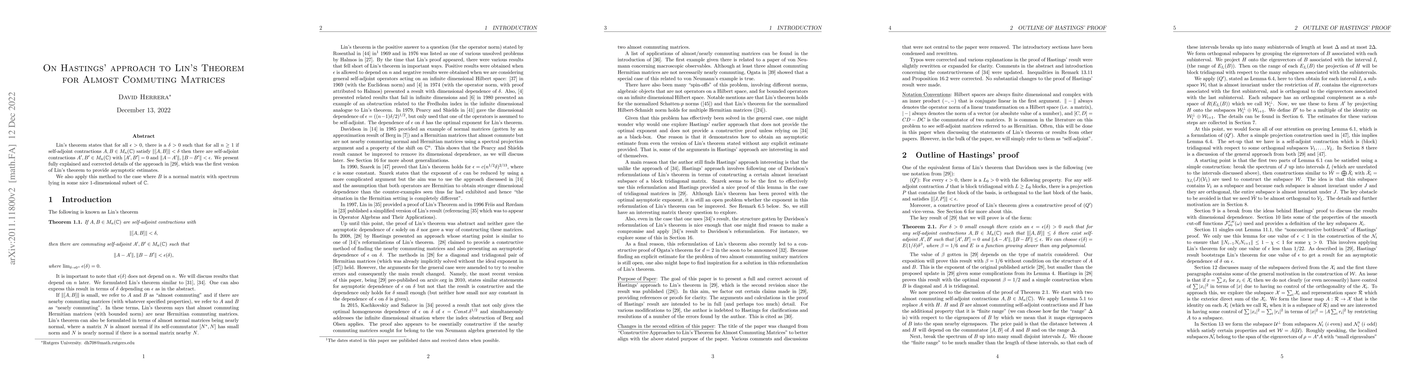 Thumbnail for On Hastings' approach to Lin's Theorem for Almost Commuting Matrices
