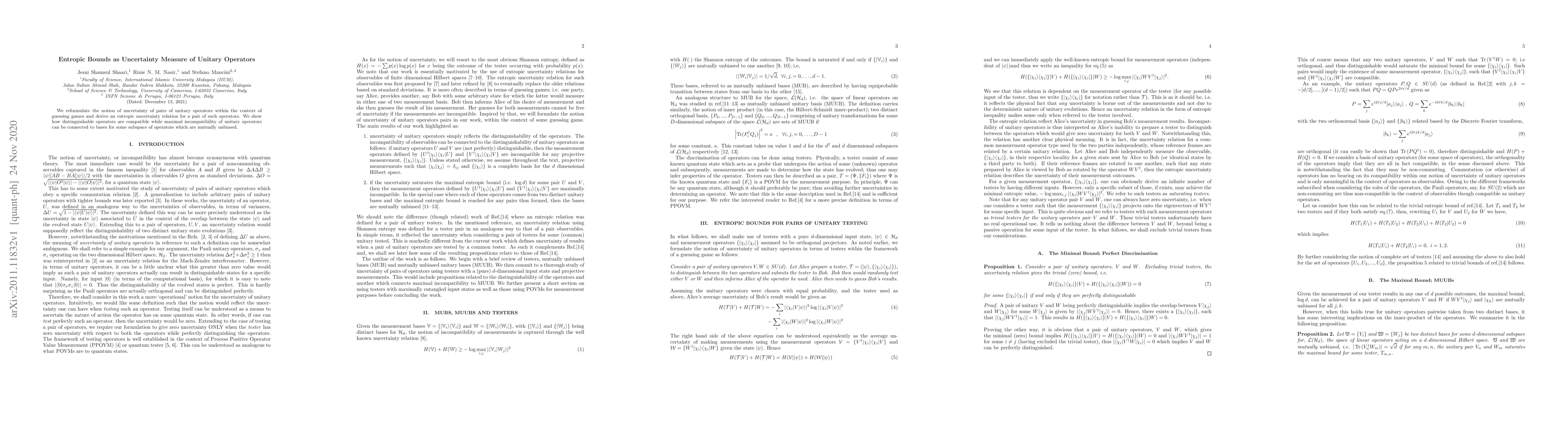 Thumbnail for Entropic Bounds as Uncertainty Measure of Unitary Operators