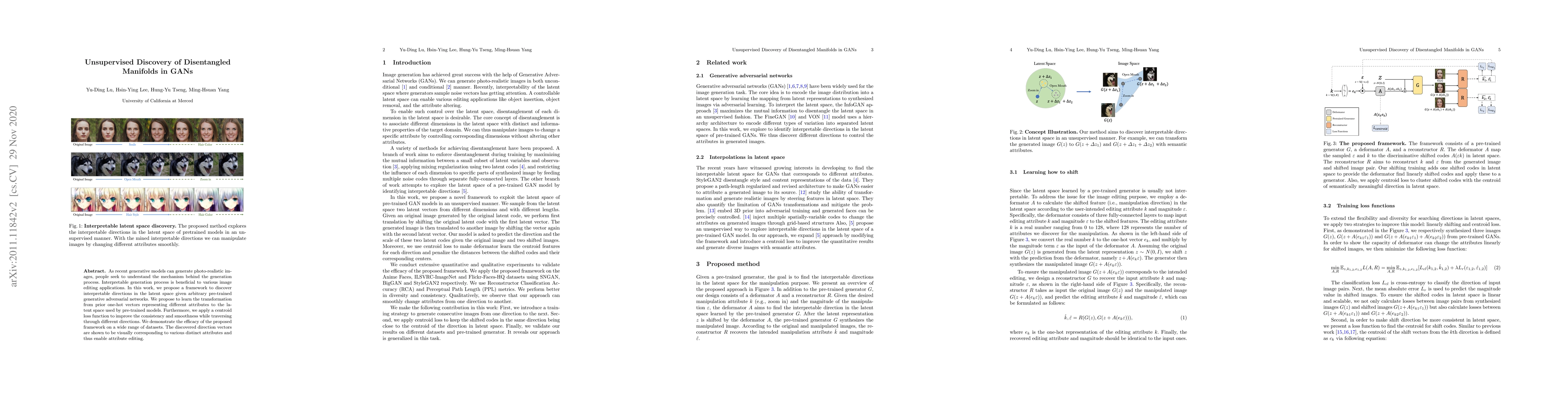 Thumbnail for Unsupervised Discovery of Disentangled Manifolds in GANs