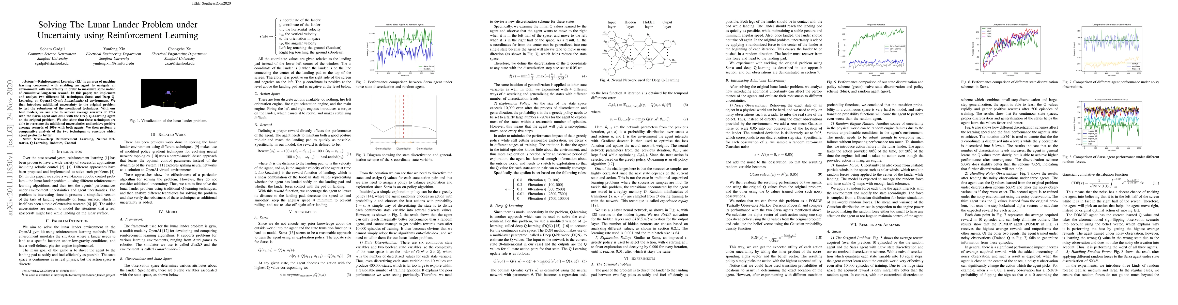 Thumbnail for Solving The Lunar Lander Problem under Uncertainty using Reinforcement
  Learning