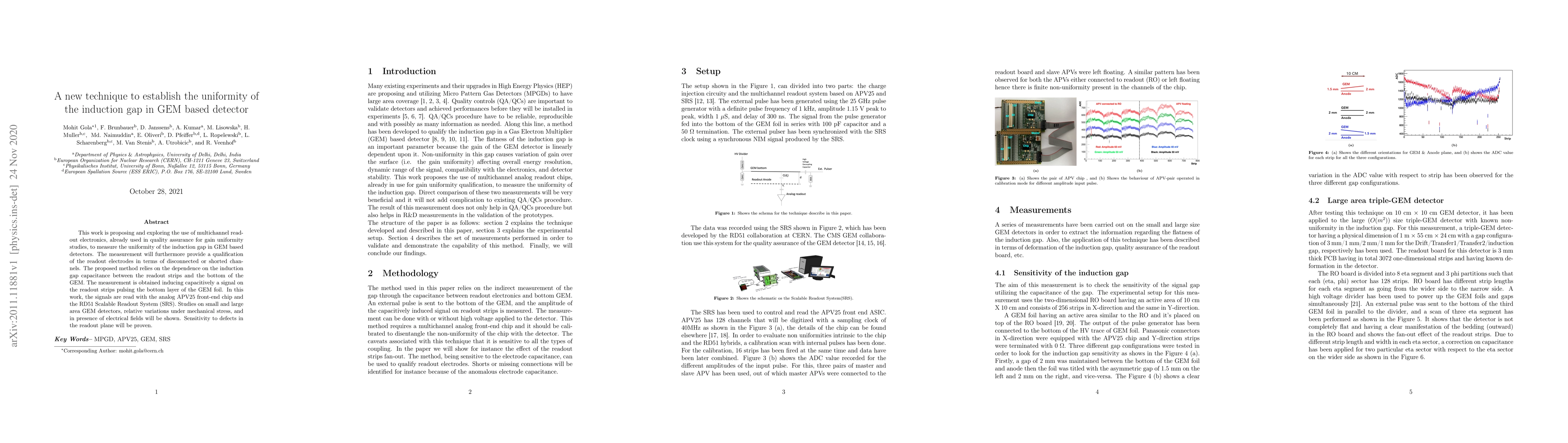 Thumbnail for A new technique to establish the uniformity of the induction gap in GEM
  based detector
