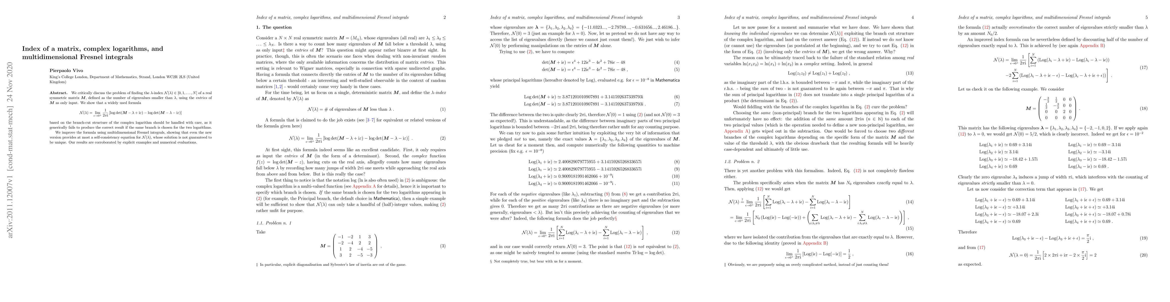 Thumbnail for Index of a matrix, complex logarithms, and multidimensional Fresnel
  integrals