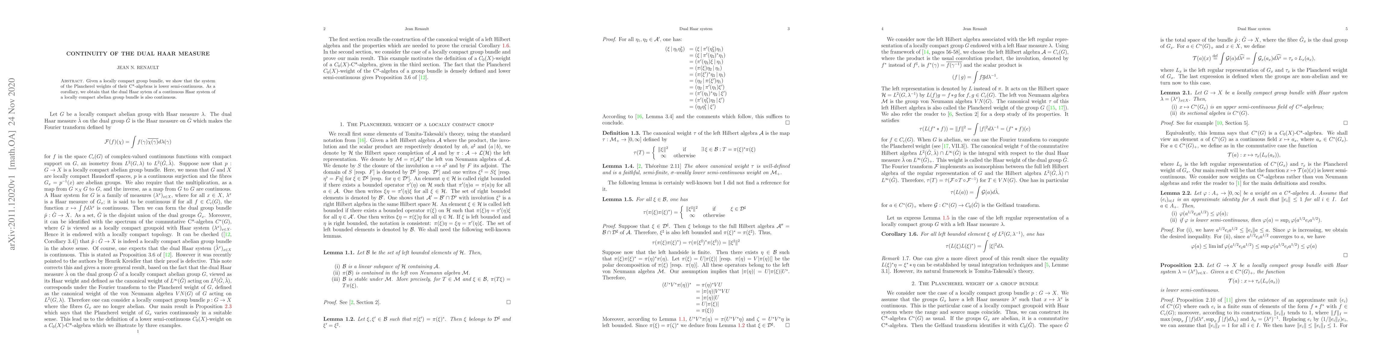 Thumbnail for Continuity of the Haar dual measure