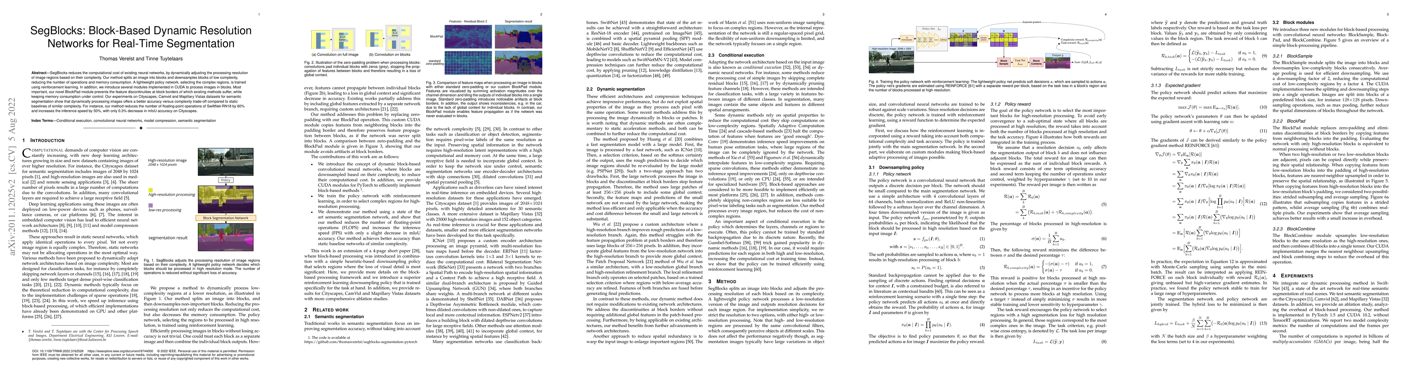 Thumbnail for SegBlocks: Block-Based Dynamic Resolution Networks for Real-Time
  Segmentation