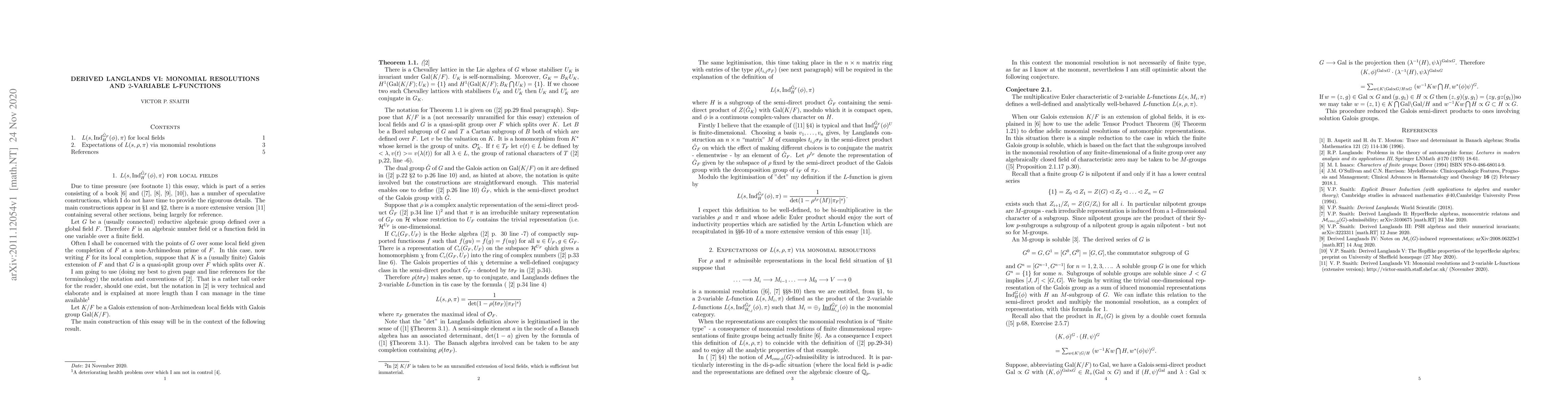 Thumbnail for Derived Langlands VI: Monomial resolutions and $2$-variable L-functions
