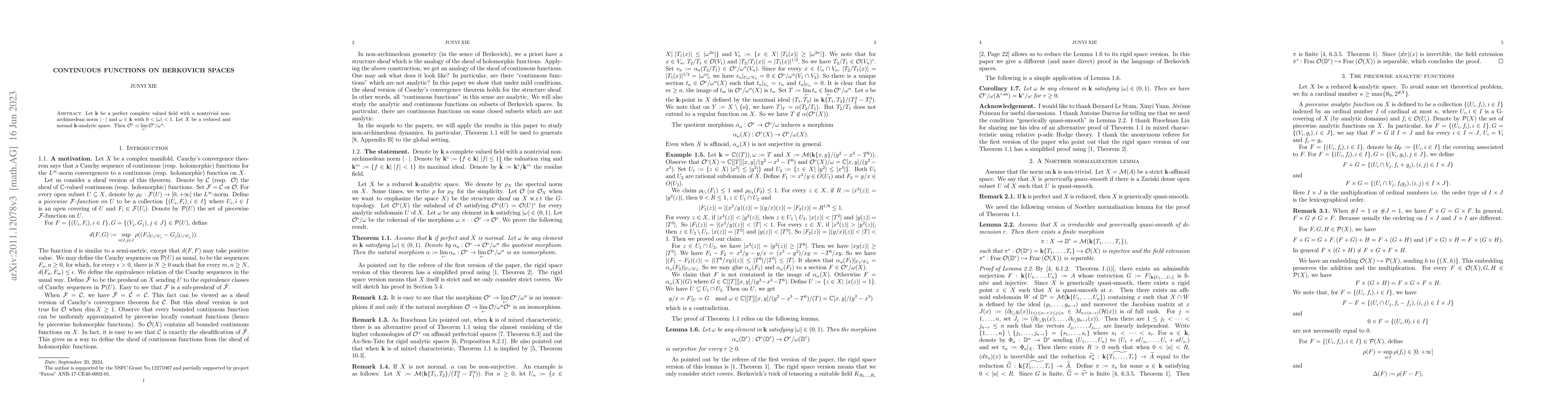 Thumbnail for Continuous functions on Berkovich spaces