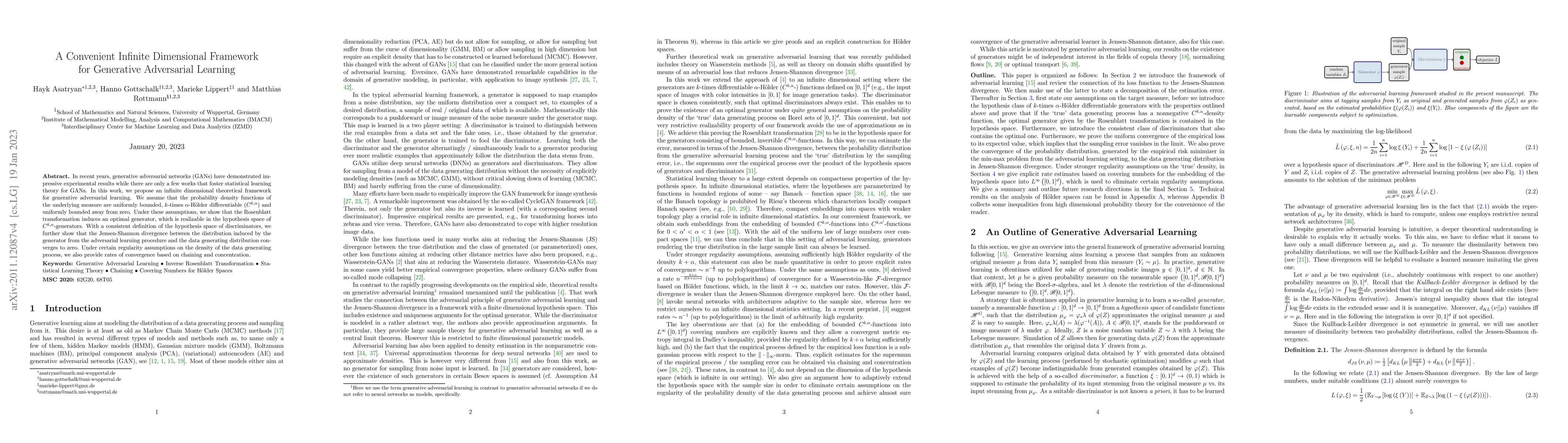 Thumbnail for A Convenient Infinite Dimensional Framework for Generative Adversarial
  Learning