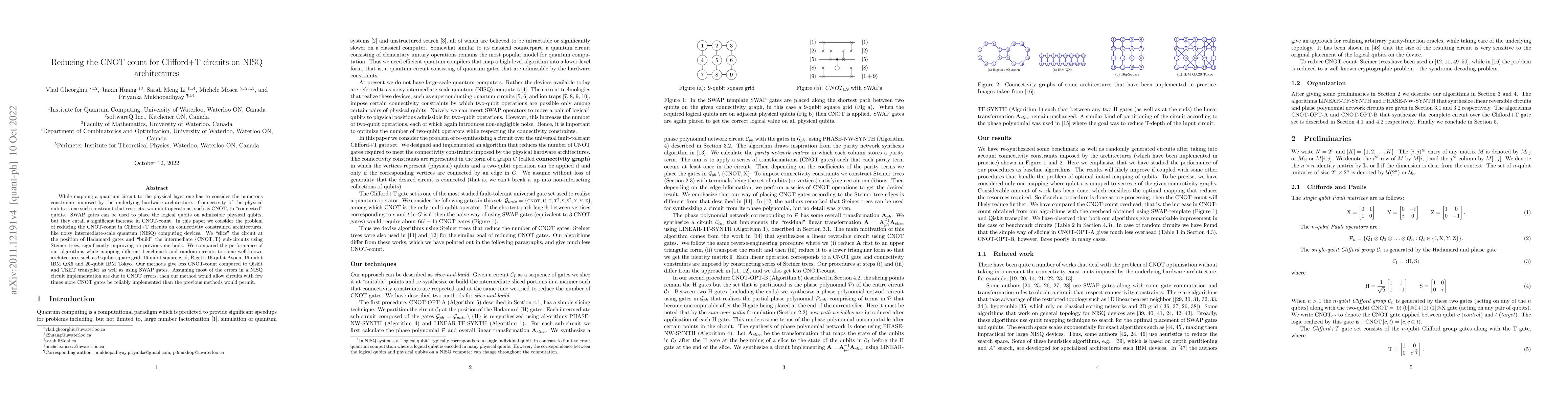 Thumbnail for Reducing the CNOT count for Clifford+T circuits on NISQ architectures