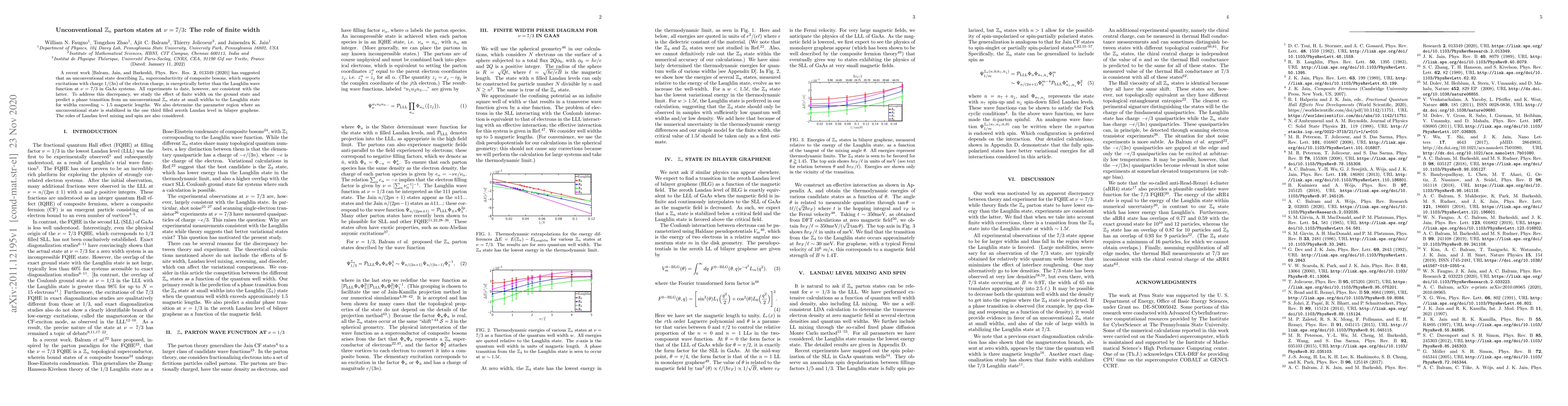 Thumbnail for Unconventional $\mathbb{Z}_{n}$ parton states at $\nu = 7/3$: The role
  of finite width