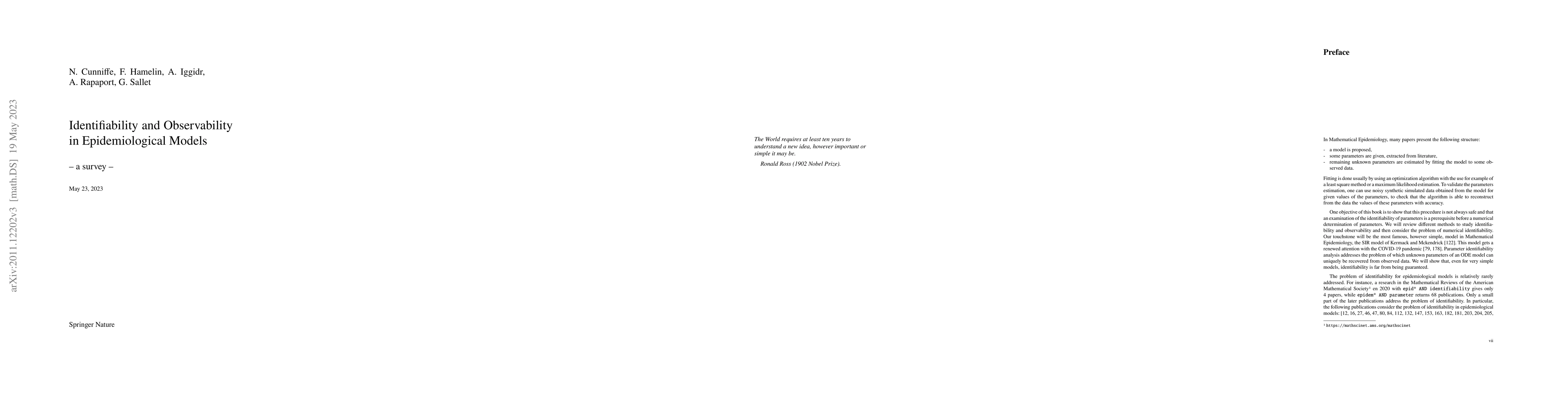 Thumbnail for Observability, Identifiability and Epidemiology -- A survey