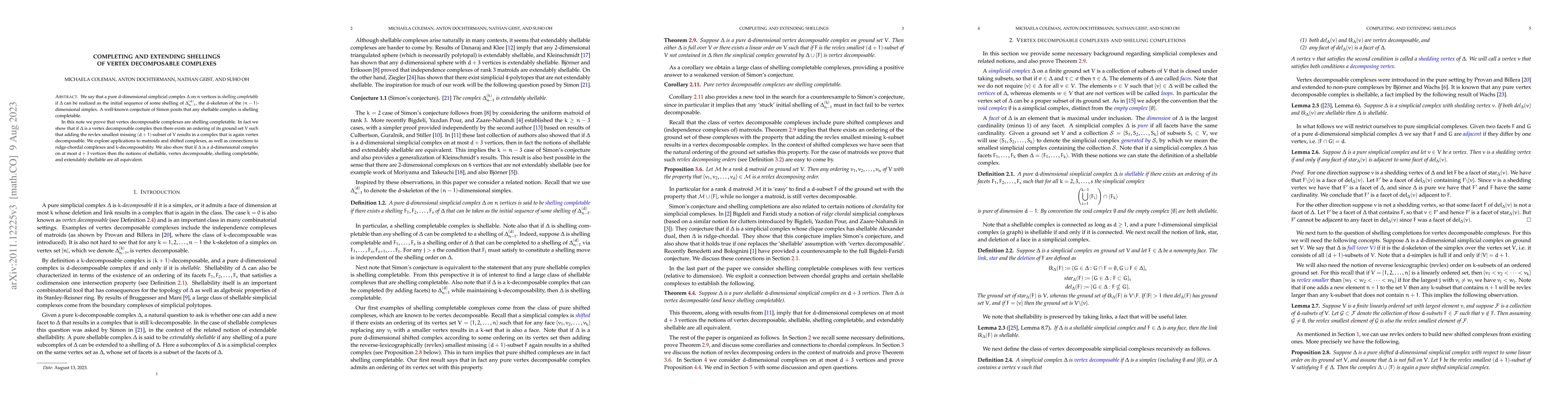 Thumbnail for Completing and extending shellings of vertex decomposable complexes